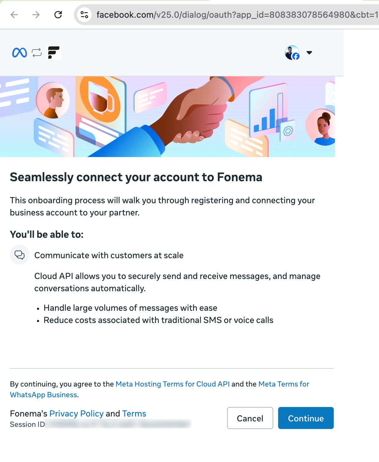 Meta authentication welcome screen