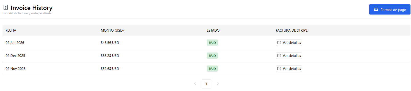 Historial de facturas