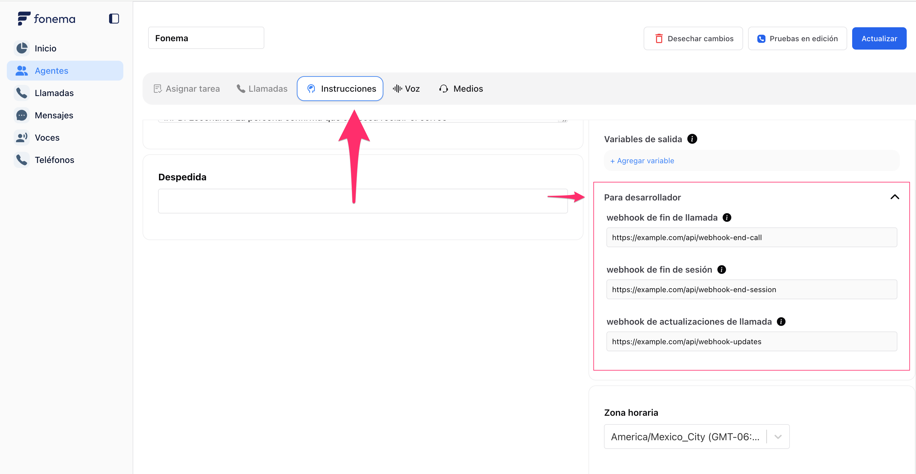 Webhook configuration in dashboard