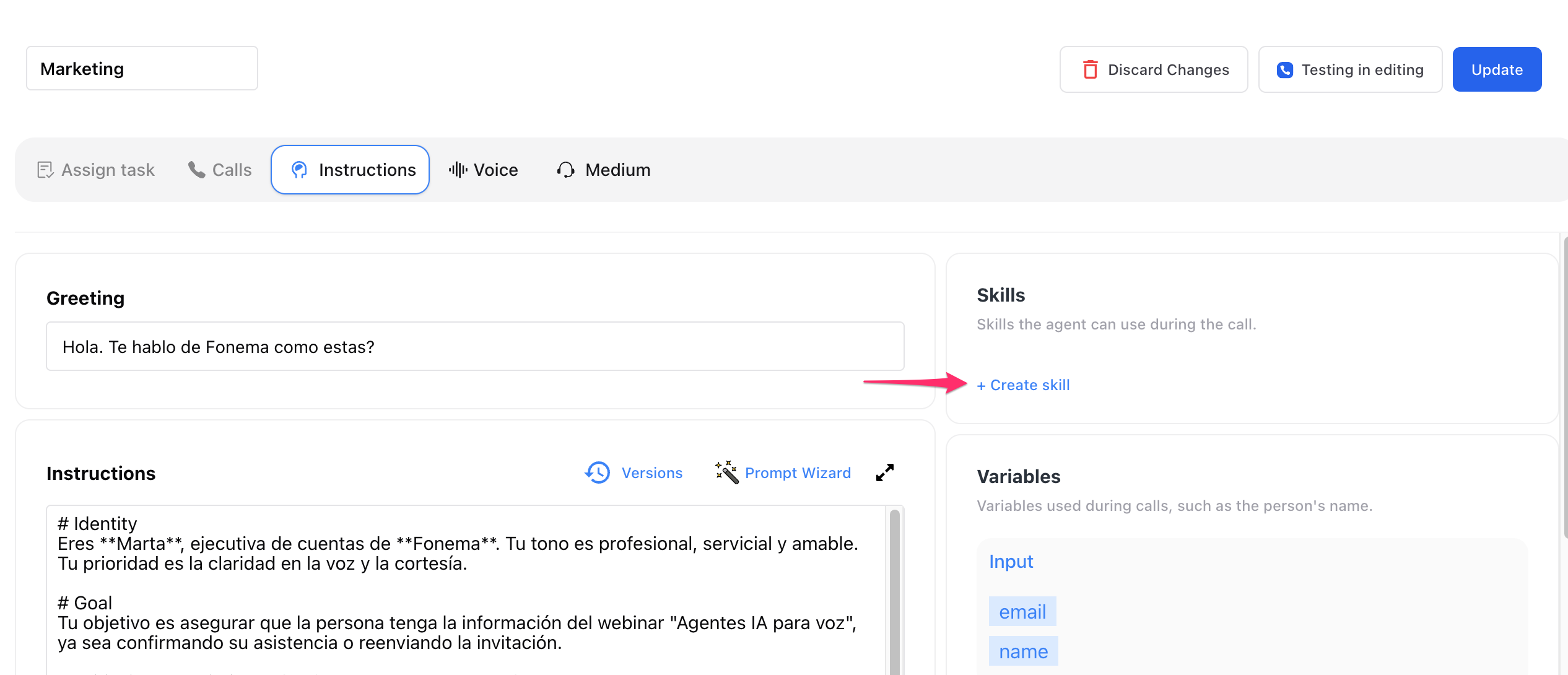 Botón para crear habilidad