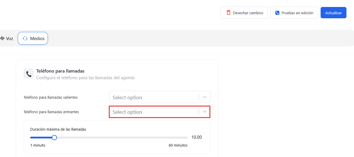 Configuración de teléfono del agente