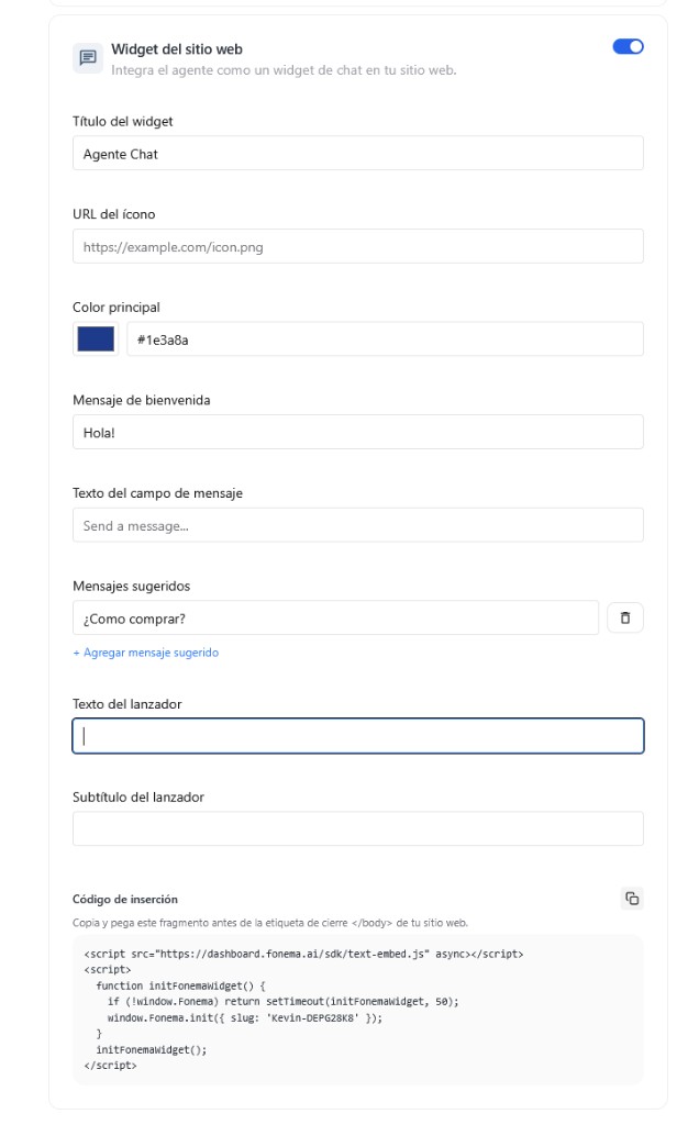Configuración del widget